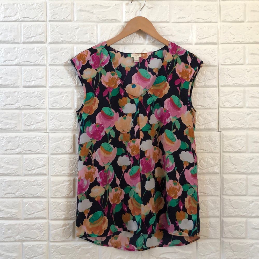 J crew floral cap sleeve shirttail blouse